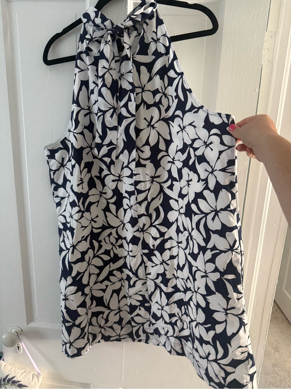J. Crew Factory Navy and White Floral Halter Dress
